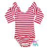Red & White Stripe Long Sleeve with Triple Ruffle Leotard