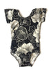 Black & Cream Floral Cap Sleeve Leotard