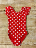 Red & White Dots Cap Sleeve Leotard