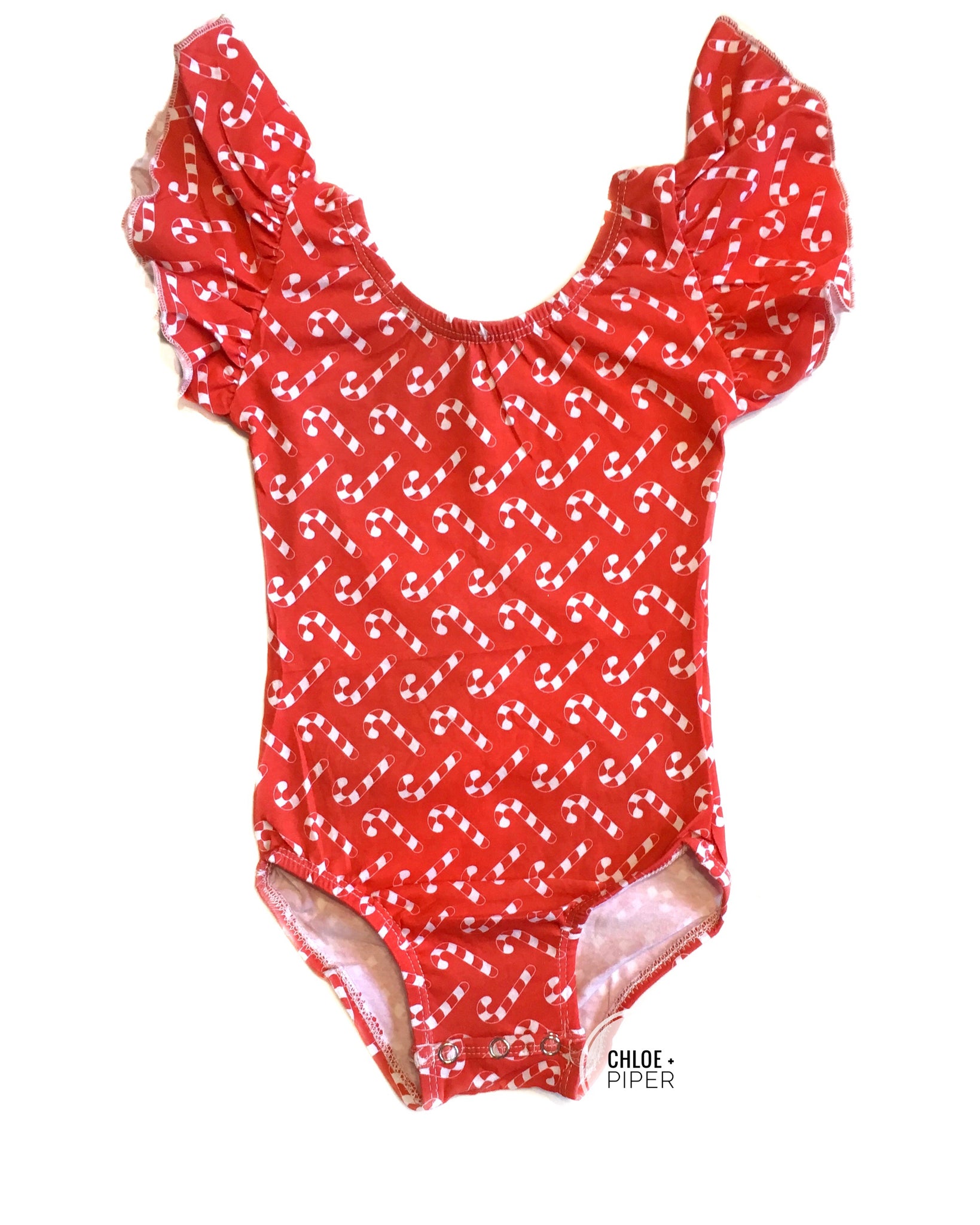 Candy Cane Flutter Sleeve Leotard