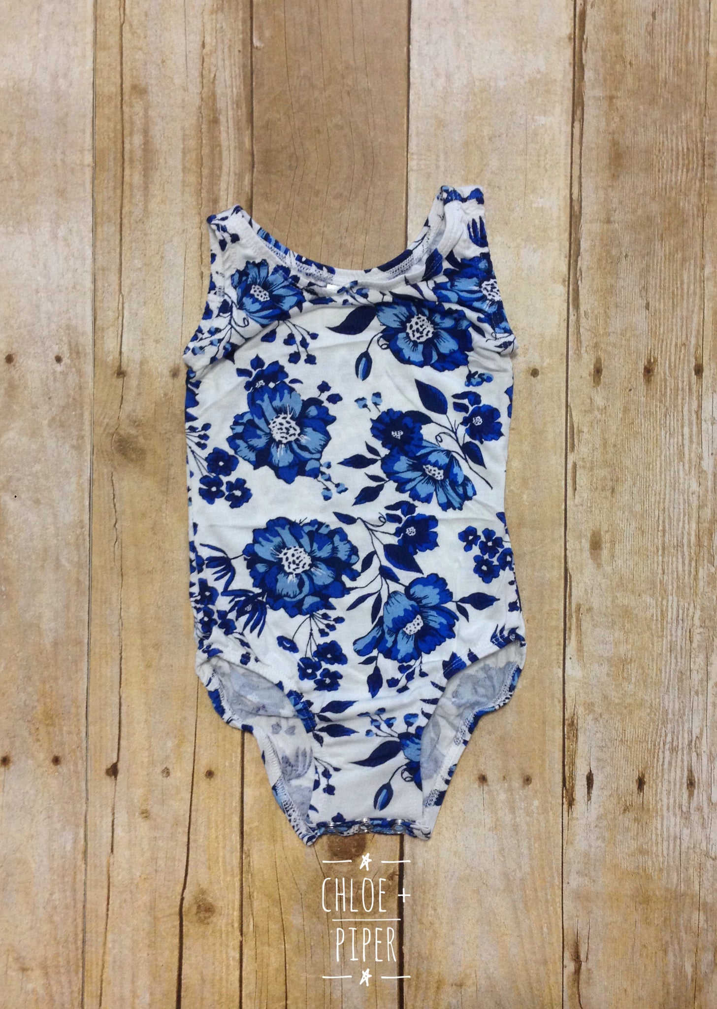 Bright Blue Floral Tank Top Leotard (size up)