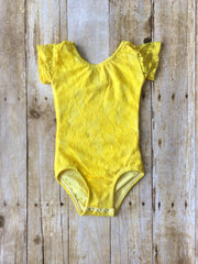 Bright Yellow Short Sleeve Lace Leotard (size up)