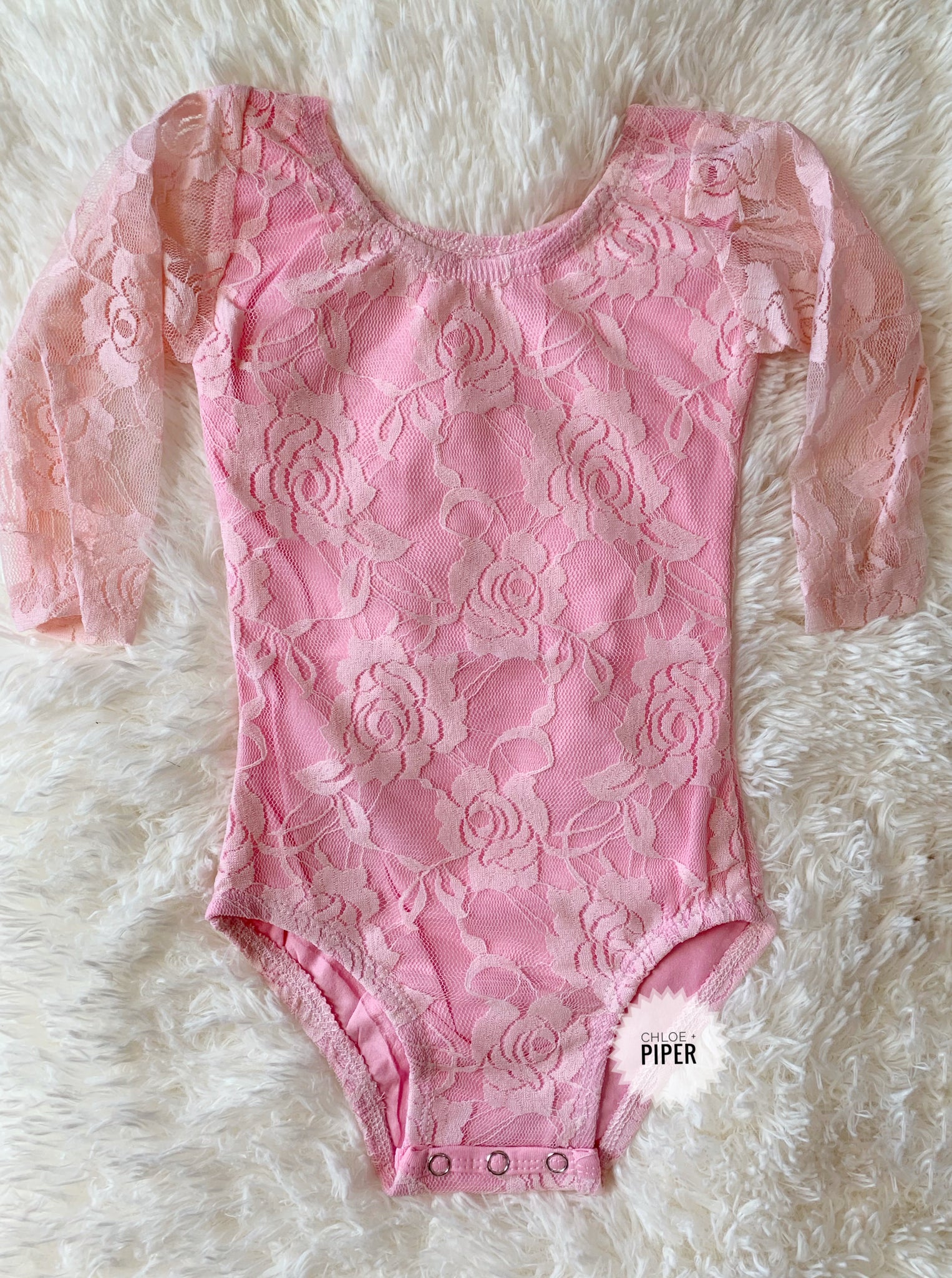 Pink Long Sleeve Lace Long Sleeve Leotard - size up