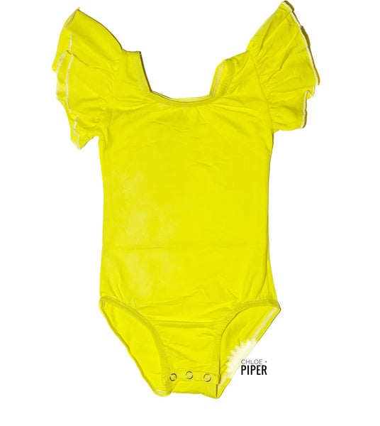 Neon Yellow Flutter Sleeve Leotard