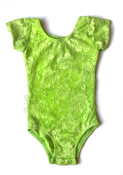 Lime Green Short Sleeve Lace Leotard (size up)