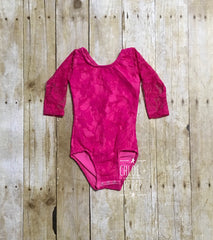 Hot Pink Long Sleeve Lace Leotard - Size up (read description)