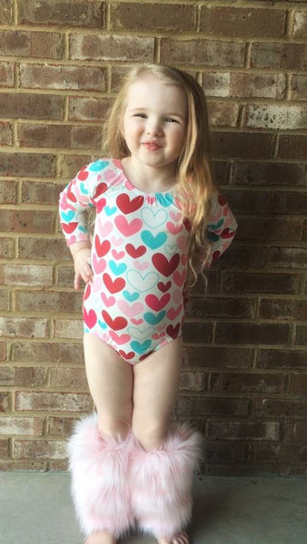 Multi Colored Hearts Long Sleeve Leotard (read description)