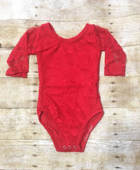 Red Long Sleeve Lace Long Sleeve Leotard - Size up (read description)