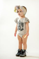 Gray Flutter Sleeve Leotard