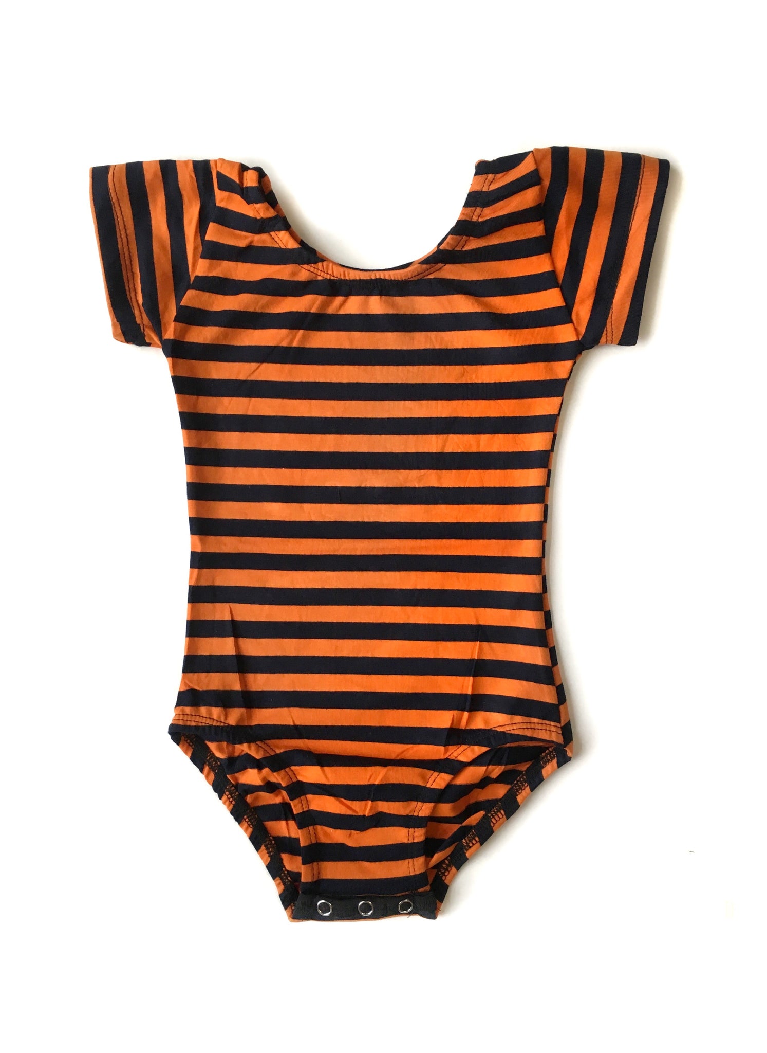 Orange & Black Stripe Cap Sleeve Leotard