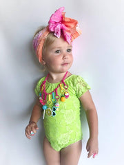Lime Green Short Sleeve Lace Leotard (size up)