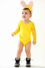 Yellow Long Sleeve Lace Leotard - Size up