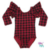 Buffalo Plaid long sleeve with single ruffle Leotard (read description)