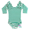 Green & White Stripe Long Sleeve with Triple Ruffle Leotard