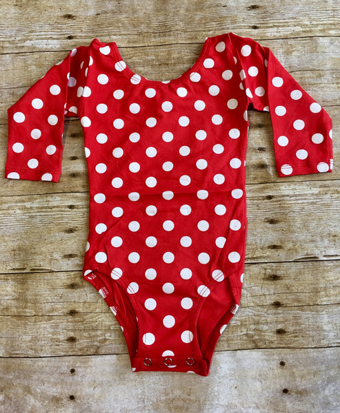 Red & White Dots Long Sleeve Leotard