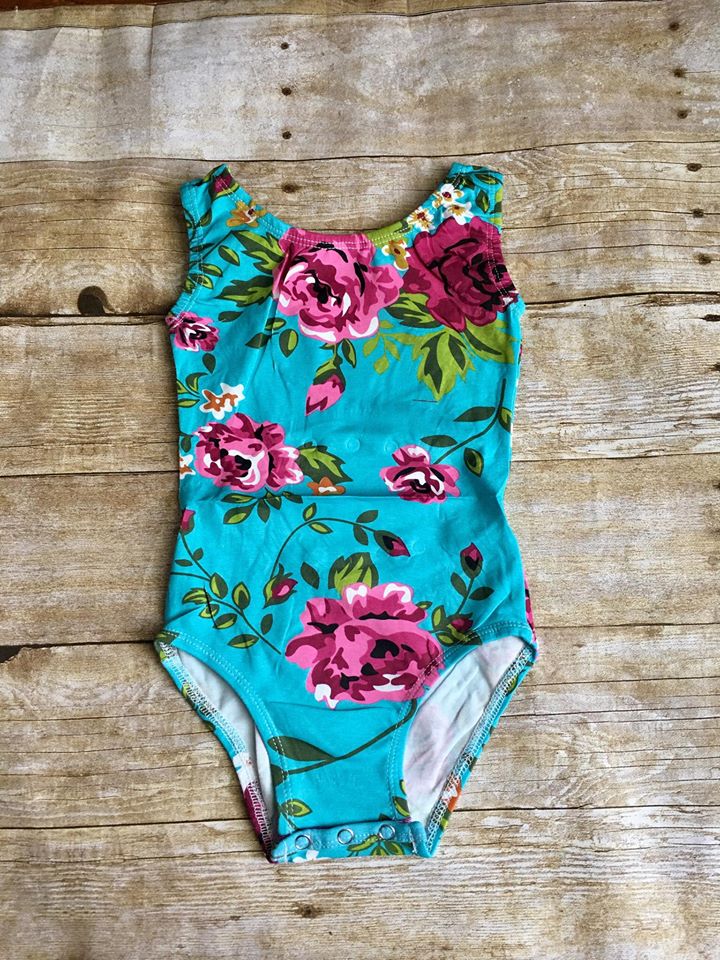 Teal Floral Tank Top Leotard